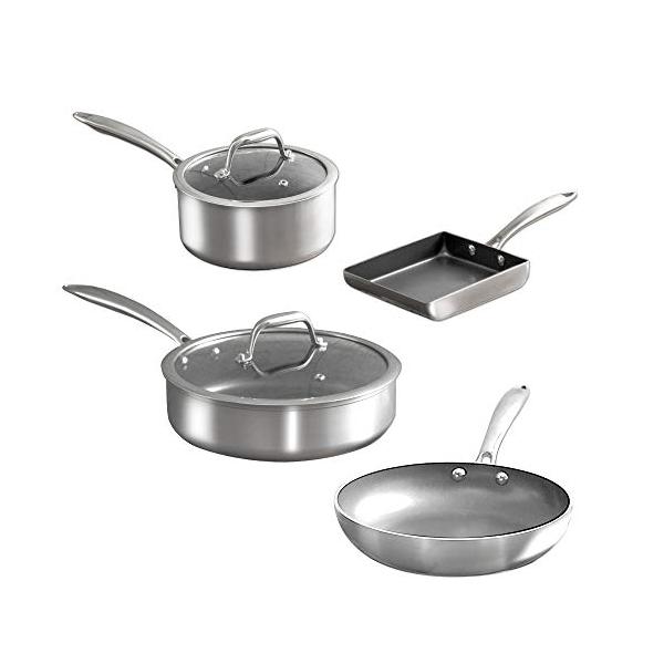 アイリスオーヤマ フライパン 鍋 6点セット 26cm 20cm IH 対応 ダイヤモンドグレイス シルバー KITCHEN CHEF DG-SE6