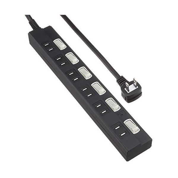 雷に強い節電タップ 6個口 2m 黒_HS-TPK62PBT-K 00-6945 : Raffine