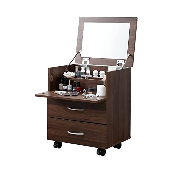 モダン・ブラウン コンパクト RUD-1830BR・【商品サイズ】：(約)幅42.5×奥行31×高さ82cm・【ドレッサーにもなるコスメ収納】：ヘアメイクやアクセサリー、美容家電までラクラク収納。天板裏には大きな鏡が付いていて、顔全体からデ...