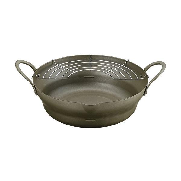 エポラス 天ぷら鍋 広口 28cm アミ付き IH・ガス火対応 ブラック からり亭 KRR-28W