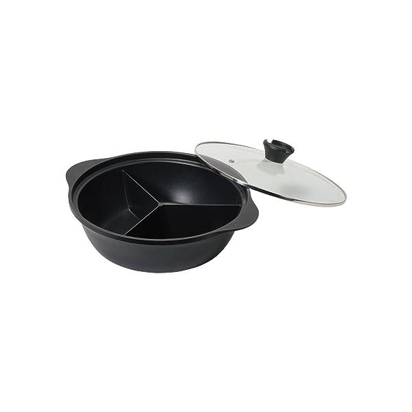 パール金属 鍋 三食鍋 28cm IH対応 ふっ素加工 ガラス蓋付 火鍋 韓味家