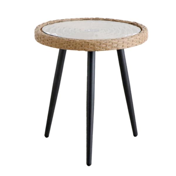 ナチュラル/幅50×奥行50×高さ55 (cm)/354191・パッケージ個数:1・サイズ：幅50×奥行50×高さ55 (cm)・天板：PE ポリエチレン（ラタン調）・ガラス：強化5mm透明ガラス・脚部：スチール（粉体塗装）