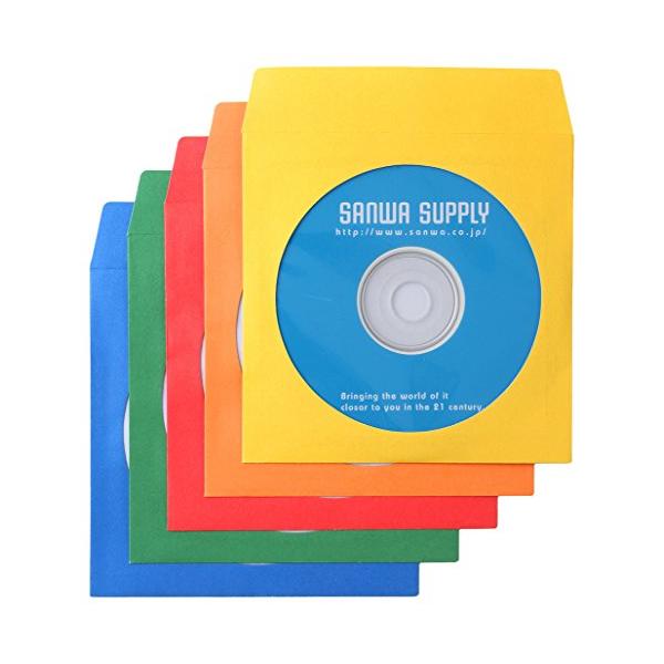 窓ありタイプ・100枚入・5色ミックス  FCD-PS100MXN・余白部分に手軽に書き込める紙製のDVD・CDスリーブケース・市販製品のドライバCD、雑誌の付録などにも使用されている紙製のスリーブケースです。省スペースに大量収納ができます...