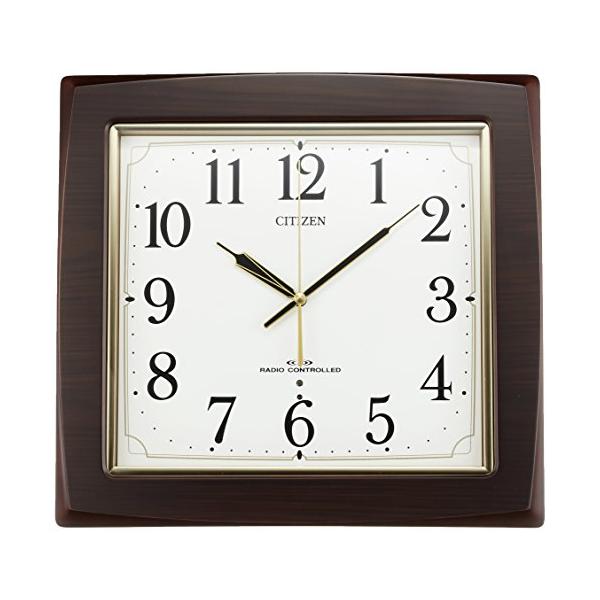 194 CITIZEN 電波掛時計 8MY455-0 リズム(RHYTHM) シチズン 掛け時計 電波時計 連続秒針 ブラウン