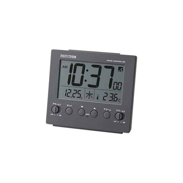 ・ダークグレー 9.1x10x4.5cm 8RZ236SR82・・Color:ダークグレー・サイズ：9.1x10x4.5cm　質量：170ｇ・使用電源：単3形x2本（電池別売）　ムーブメント：電波時計　電子音アラーム（4段階に変化）　ダブル...