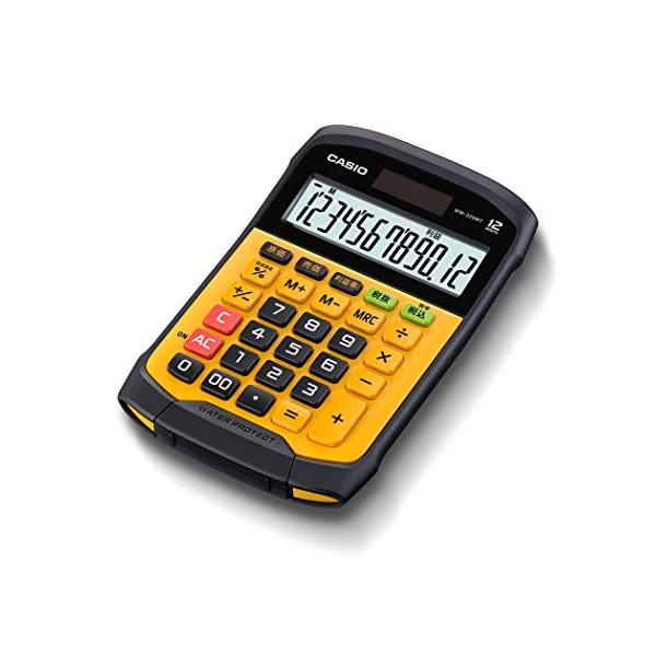 防水・ゴールドと黒 ミニジャスト WD-320MT・・Size:ミニジャスト・サイズ：168.5x108.5x33.4ｍｍ　重量：175g・桁数：12　メモリー数：1・IP54準拠の防沫・防塵性能・防水：JIS IPX4相当(防沫型)　水の...