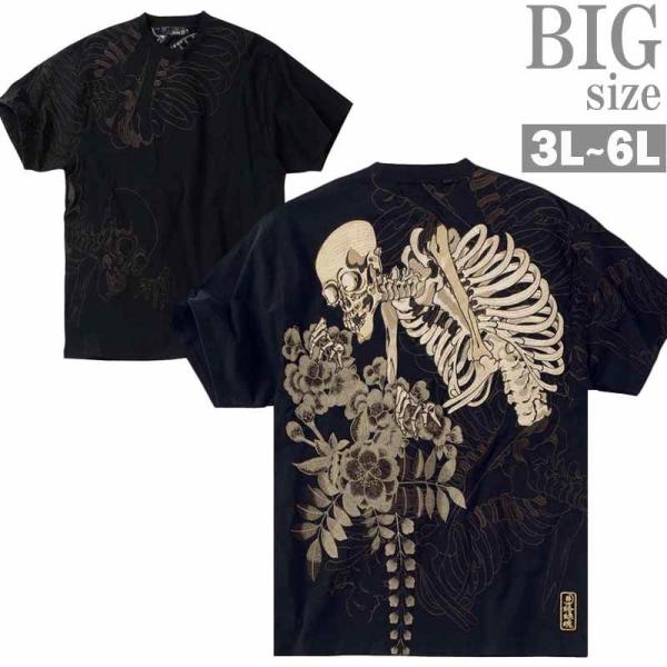 大きいサイズ✰*。スカルTシャツ Tシャツ サックス 骸骨 骨 スカル ドクロ 大好き 怖い 縁起がいい