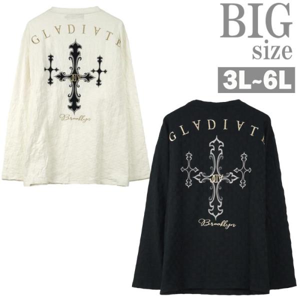 長袖Tシャツ Vネック 大きいサイズ メンズ GLADIATE クロス刺繍 ロンT デザイン お洒落 C060819-01 rag001_c060819-01