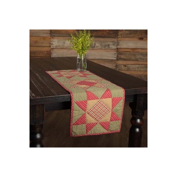 テーブルランナー ドリースター。アメリカ　VHC社のNANCY'S NOOK、Dolly Star Quilted Runnerドリースターキルトランナー です。とってもアメリカンカントリーなパッチワーク　ハンドキルト　テーブルランナーです...