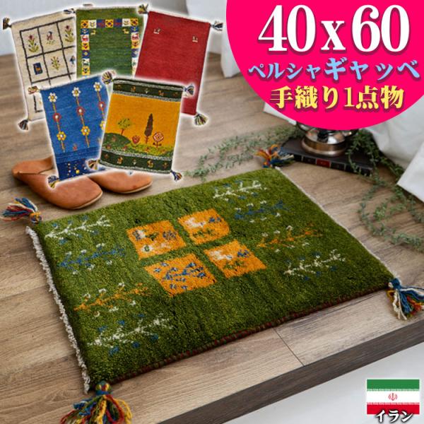 ギャッベ 55x43cm ペルシャ絨毯 手織り ギャベ 玄関マットラグ 絨毯 サヤンサヤン ギャッベ ギャベ 玄関マット ペルシャ イラン 約