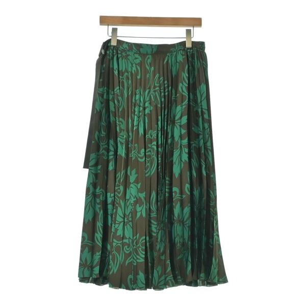 sacai フレアスカート 黒と緑の柄 日本製 sacai（サカイ） ロング・マキシ丈スカート レディース 中古 古着
