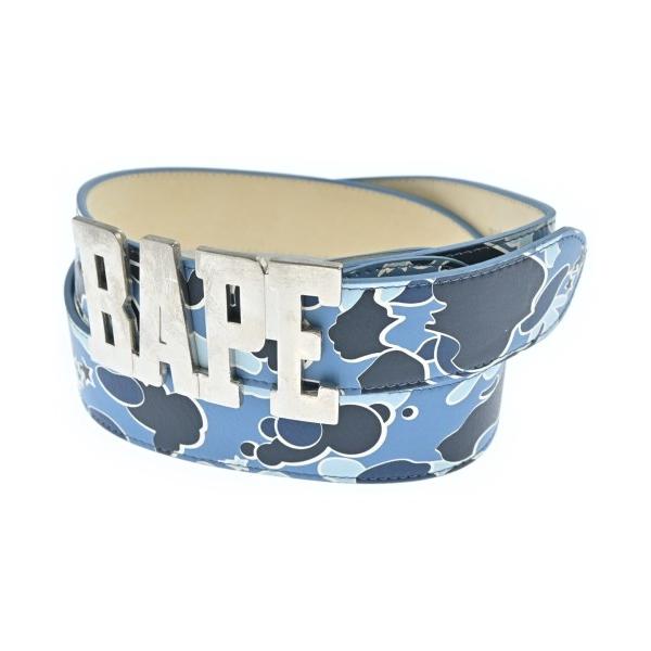 【中古】A BATHING APEシルバー本革ベルト80～96cm長 日本製 中古】A BATHING APEシルバー本革ベルト80～96cm長 日本製