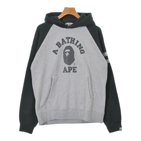 A BATHING APE パーカー M 黒xグレーx白(総柄) 【古着】【中古】 A BATHING APE（アベイシングエイプ） パーカー メンズ 中古 古着