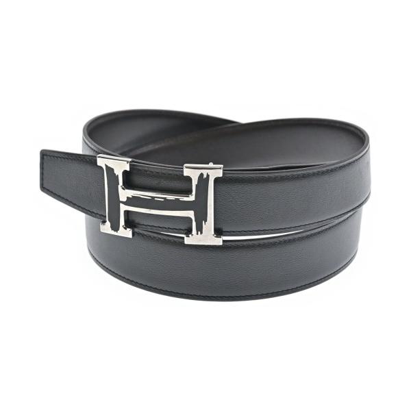 【中古】早い者勝ち！　エルメス　黒レザー H字型バックル ベルト HERMES（エルメス） ベルトバックル H レザーベルト 32 K刻印