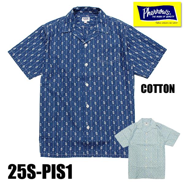 【美品】Pherrow's フェローズ オープンカラー シャツ 開襟シャツ 半袖 フェローズ 25S-HANDMADE FABRIC SHIRTS オープンカラーシャツ
