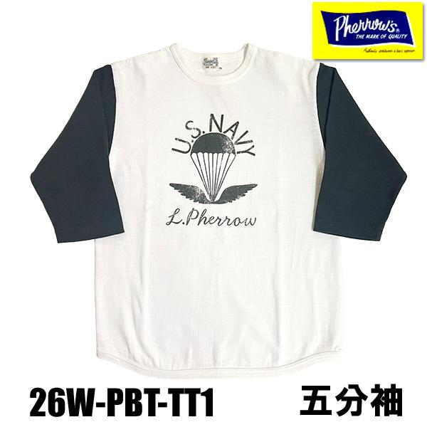 フェローズ Pherrow's ロンT 26W-PBT-TT1 ベースボールTシャツ 五分袖 ミリタリー アメカジ メンズ 2026年 正規品