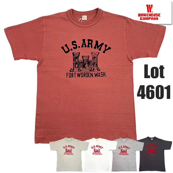 ウエアハウス WAREHOUSE Tシャツ Lot 4601 FORT WORDEN U.S. Army 半袖 フロッキー プリント 未洗い アメカジ メンズ