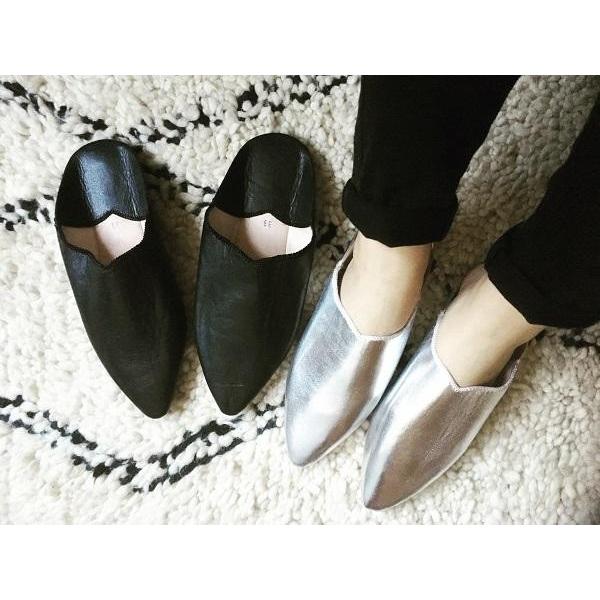 モロッコ 外履きバブーシュ ブラックシルバー メンズ レディース シューズ スリッパ ルームシューズ パンプス 内外兼用モロッコ雑貨 ブルカ革レザ Raha 通販 Yahoo ショッピング