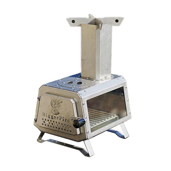 ミニ 薪ストーブ ステンレス鋼 シルバー 小型 キャンプ ガラス 収納