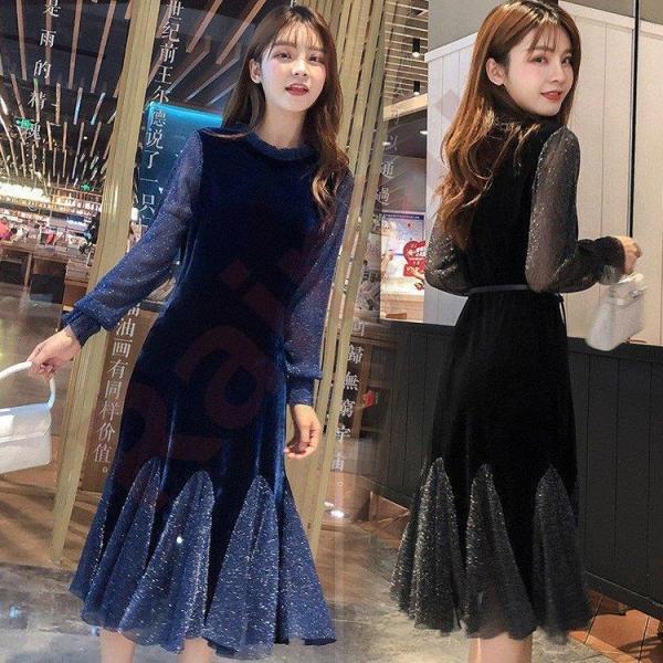 ワンピースドレス レディース ランキング第1位 40代 秋冬 きれいめ 結婚式 膝丈ワンピース 長袖 リメイクスカート