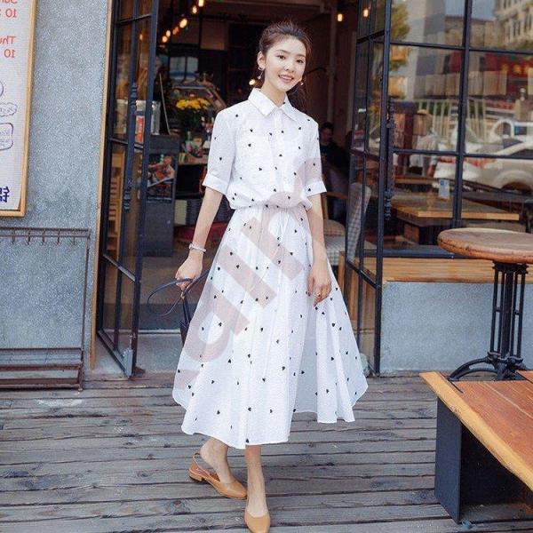 シャツワンピース レディース 40代 マキシワンピース 半袖ワンピース ハート柄 早割クーポン シャツフレア 春夏