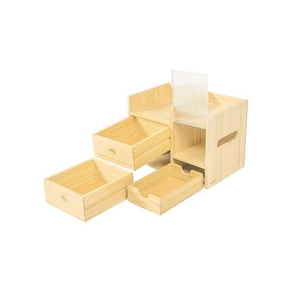 APRTAT メイクボックス 竹製 化粧品収納ボックス 3段 コスメボックス