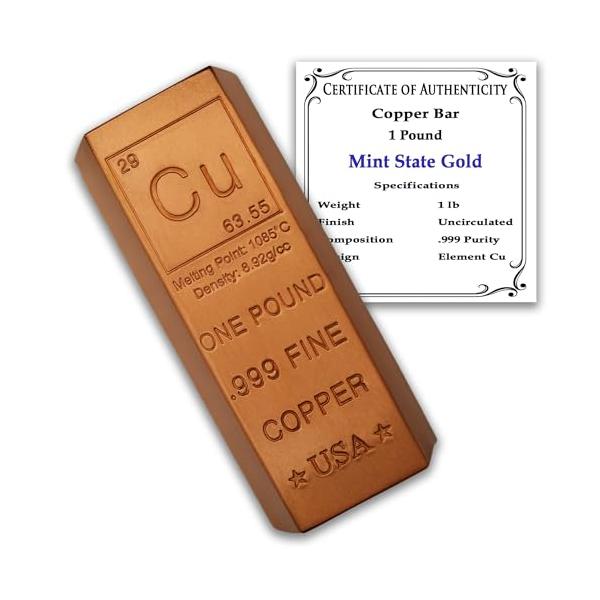 銅の延べ棒 1ポンド インゴット ペーパーウェイト 純度999 化学元素