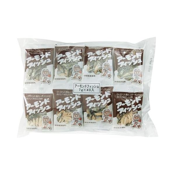 内容量:7g×40袋カロリー:1袋7gあたり・・・エネルギー41kcal原材料:アーモンド(米国産)、かたくちいわし(国内産)、砂糖、ごま、醤油〔大豆(遺伝子組換えでない)・小麦を含む〕、澱粉分解物、食塩、トレハロース、調味料(アミノ酸★★...