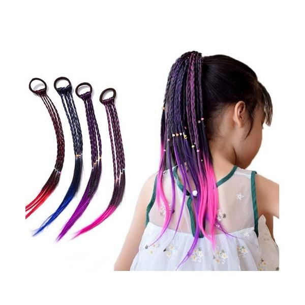 エクステ　三つ編み　カラー　４色セット　カラフル　キッズ　ヘアー　メッシュ　つけ毛　つけ髪　ヒップホップ　レゲエ　ダンス　ダンサー