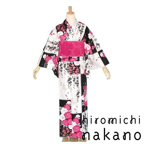 hiromichi nakano ヒロミチナカノ プレタ浴衣 市松に八重桜と蝶 hiromichi nakano ヒロミチナカノ プレタ浴衣 市松に八重桜と蝶