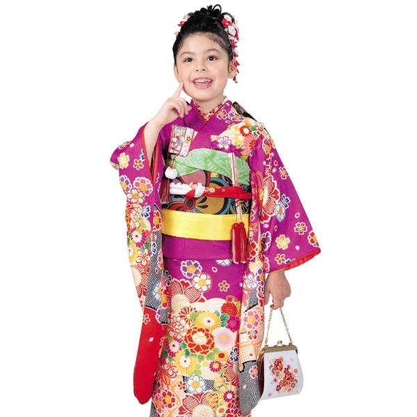 R・K 7歳きもの(四つ身)セット 牡丹 桜 菊 赤紫 対応身長120cm R・K 7歳きもの(四つ身)セット 牡丹 桜 菊 赤紫 対応身長120cm