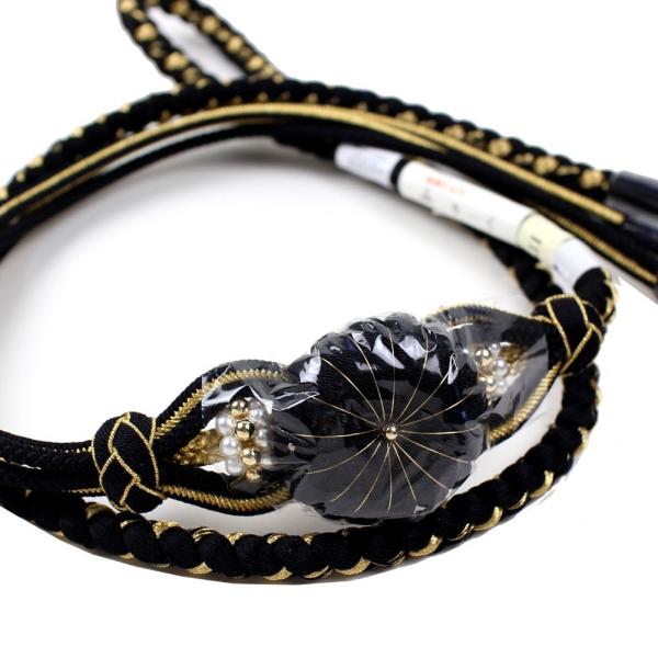 振袖用 飾り付万寿菊 帯締め 黒 帯締 おびじめ 成人式 結婚式 : 楽市