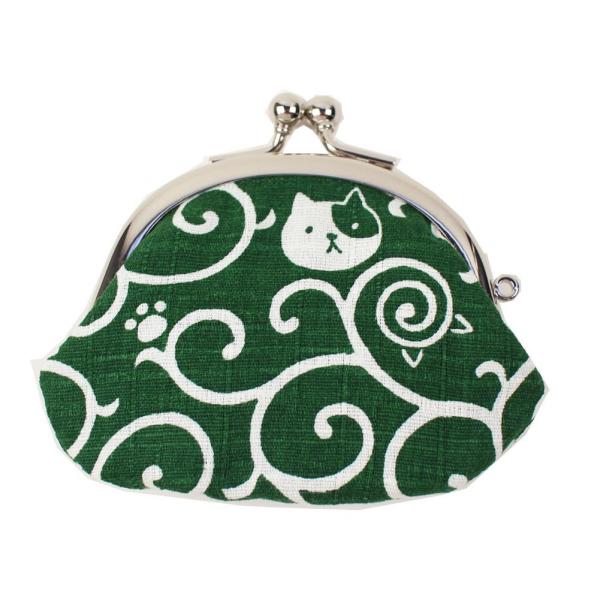 4点までメール便OK がま口 財布 小 唐草ねこ 緑 プレゼント 敬老の日 母の日 父の日