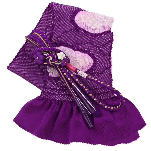 豪華振袖　袋帯　帯揚げ　帯締め　濃色　紫系　4点セット 振袖用 帯締め帯揚げセット 紫 帯締め 帯揚げ 帯締 帯揚 総絞り