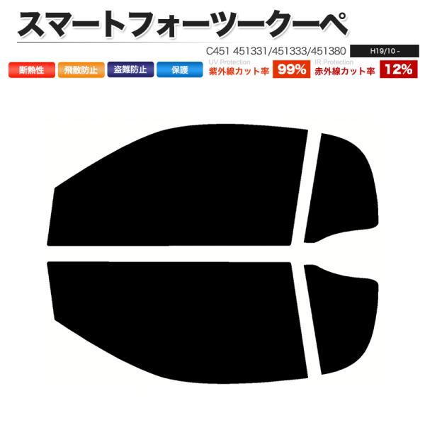 カーフィルム ダークスモーク カット済み フロントセット スマートフォーツークーペ C451 451331 451333 ガラスフィルム■F2274-DS