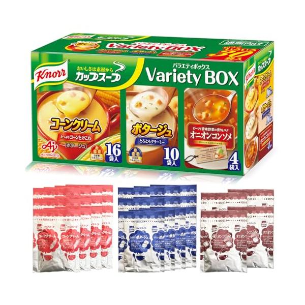 他サイト： クノール カップスープ バラエティボックス 3種 30袋入 アソート 詰め合わせ 野菜スープ 味の素 通販限定 ボックス スティック 大容量 非常食の商品画像