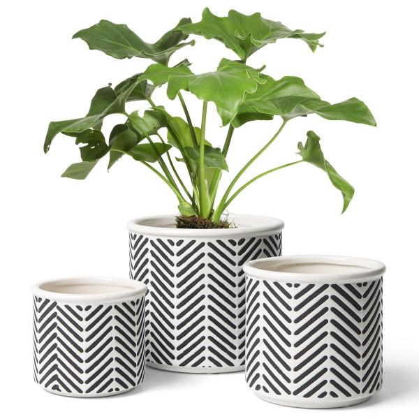 商品名: T4U セラミック植木鉢 3個セット ブラック T4U Ceramic Planters for Indoor Plants, 4.2+5.4+6 Inch Plant Pots Set, Flower Pots with Dra...