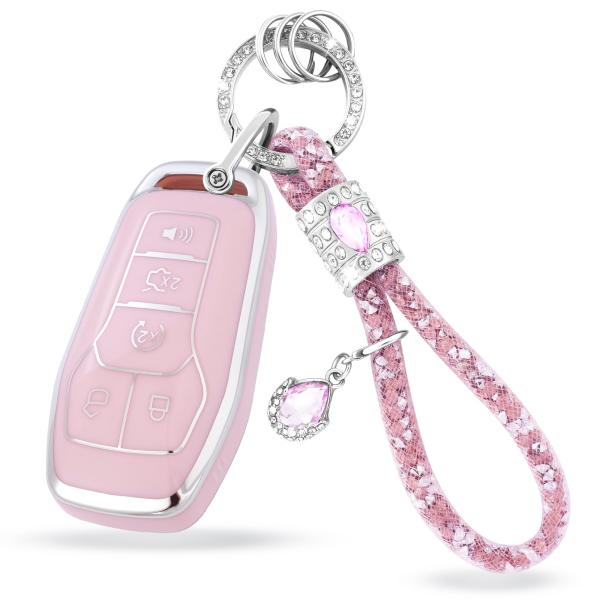 SWEETBOND フォードキーフォブカバー キラキラキーチェーン付き 5ボタン ソフトTPUキーケースシェル Ford Fusi 並行輸入品