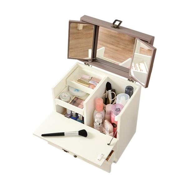 [Release date: April 4, 2023]アンティーク風の金具が大人かわいいコスメボックス。メイクチェックもしやすい三面鏡タイプカラー：チャコールグレーxクリーム/チャコールグレー/ホワイトサイズ：(約)幅27x奥行18x高...