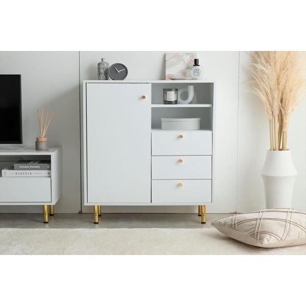 [Release date: July 1, 2025]天板の大理石柄とゴールドのあしらいが特徴のキャビネット。大人かわいいデザインの本体とスタイリッシュなゴールド脚付きで、置くだけでお部屋の雰囲気を高めてくれます。3つの収納スペースと背面...