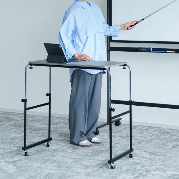 昇降式 ベッドテーブル 幅80cm キャスター付き 高さ調節 伸縮テーブル サイドテーブル グレー パソコンデスク