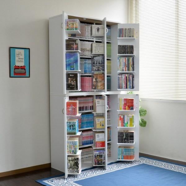 本棚 ブックラック シンプル 省スペース 扉付き コミック収納 大容量 日本製 低ホルムアルデヒド仕様 Cd Dvdラック 幅90 奥行35 高93cm 2個組 ホワイト Shitem 楽装屋 通販 Yahoo ショッピング