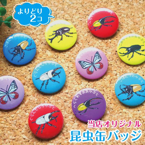 昆虫バッジ 昆虫バッチ 昆虫 缶バッジ カブトムシ 蝶 ちょうちょ かわいい かっこいい バッジ 通学 ヘラクレス 男の子 ギフト よりどり２個 32mm