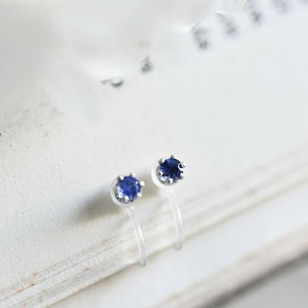 ブルーサファイア イヤリング ノンホールピアス 3mmベビーサイズ 9月
