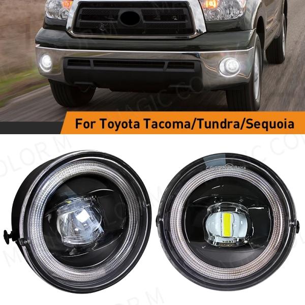 並行輸入品 LED イカリング フォグ ライト クリア レンズ DRL 12V トヨタ タンドラ セコイア 2005年 2006年 2007年 2008年 2009年 2010年 2011年 2012年 2