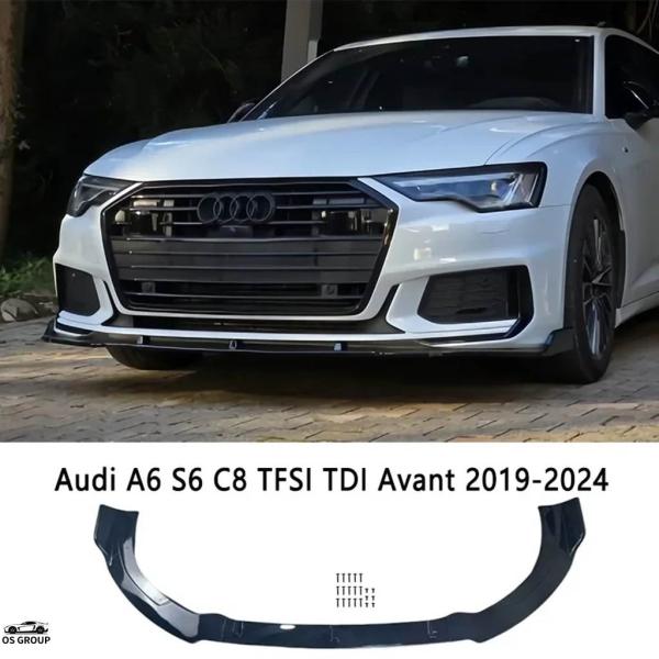 並行輸入品 アウディ A6 C8 TFSI TDI サルーン / アバント 2019年-2024 フロント バンパー リップ スポイラー スプリッター デュフュ