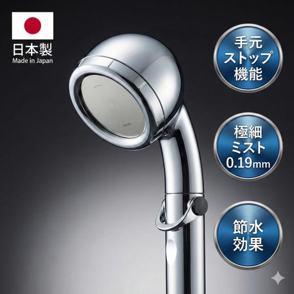 シャワーヘッド amane 天音 ストップレバー  日本製 手元止水 マイクロナノバブル 節水 高水圧 ミスト 0.19mm極細ホール 浴び心地 オムコ東日本