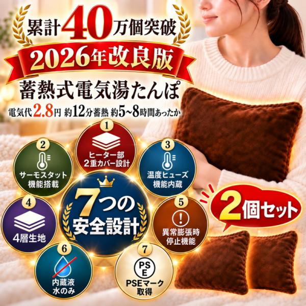 湯たんぽ 充電式 2個セット 2026年改良版  PSEマーク 水交換不要 蓄熱式 サーモスタット機能搭載 WJ-8190 充電 電気 ペット ねこ マット ヒーター 暖房 安全設計