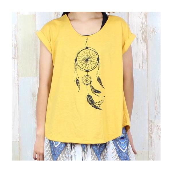 Tシャツ レディース Aライン フレア エスニック ドリームキャッチャー プリント ロゴ カットソー トップス ゆったり 体型カバー 春 夏