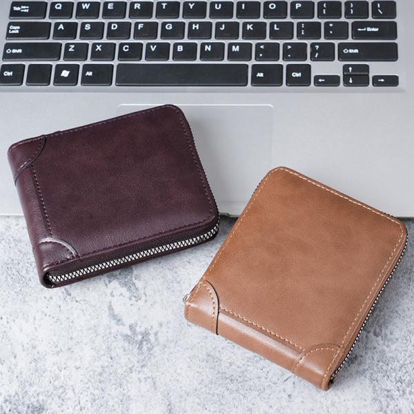 二つ折り財布 メンズ  PU レザー 多カードポケット 小銭入れ ファスナー シンプル ビジネス 大容量 コンパクト 薄型 通勤 カジュアル プレゼント ギフト 爆買